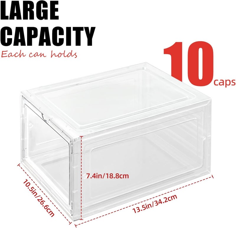 Uni HIMO 2 Pack Hat Organizer Box，Clear Storage Box,Stackable Clear Hat Storage with Magnetic Door, Holds 10 Hats Each - Image 2